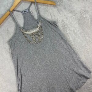 Three Eighty Two Women's Gray Beaded Necklace‎ Tank Top Made in USA Size S NWT